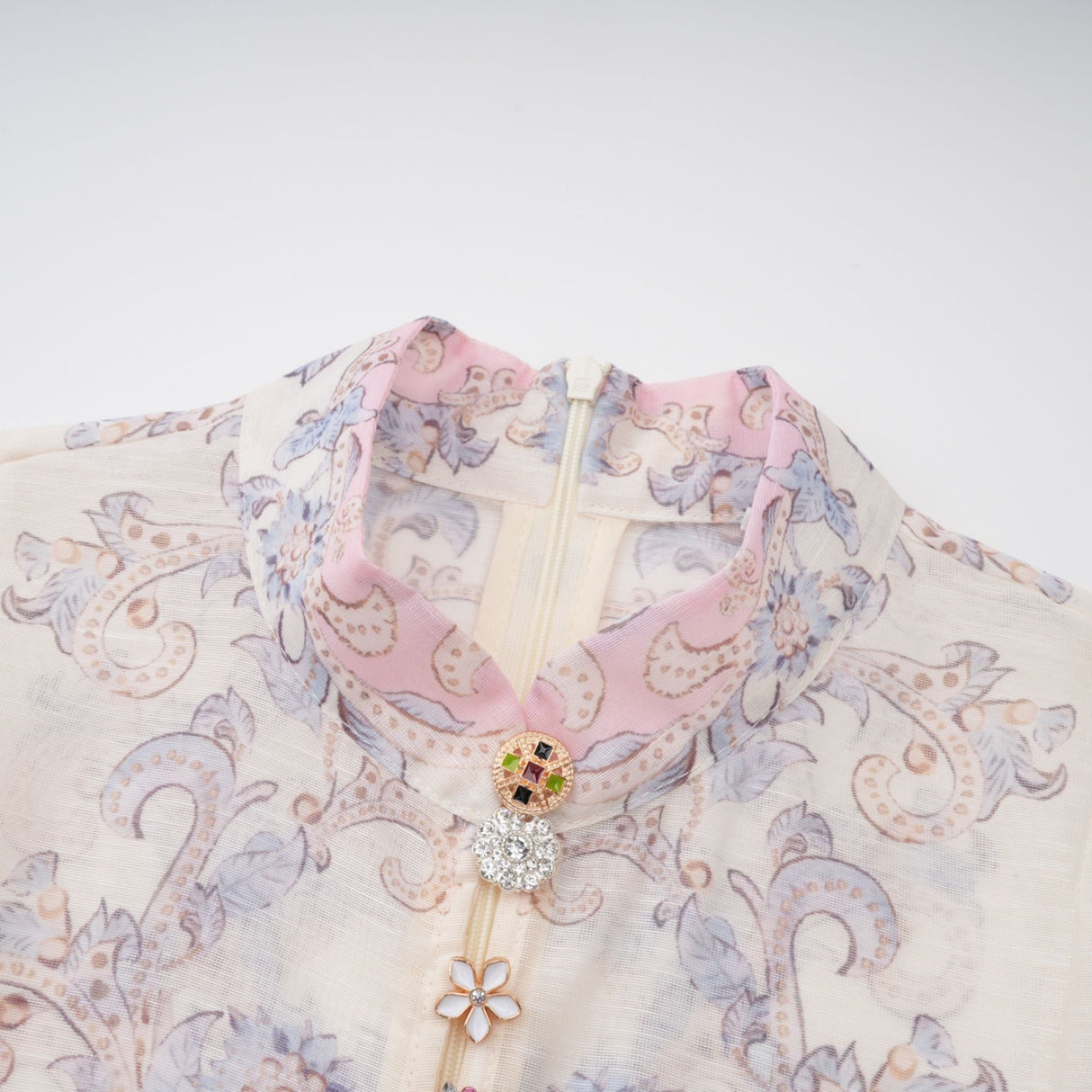 Aurohaya Fabienne Neutral Floral Print Mini Dress