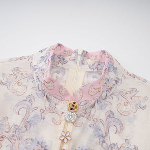 Aurohaya Fabienne Neutral Floral Print Mini Dress