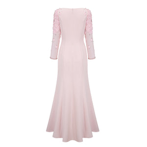 Aurohaya Gunnel Pink Flared Embellished Maxi Gown