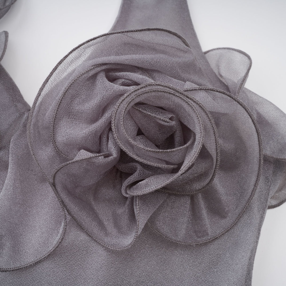 Aurohaya Hannabella Grey Asymmetrical Ruffled Floral Mini Dress