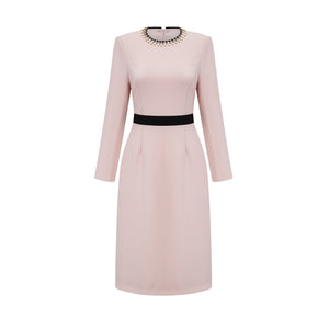Aurohaya Anaïs pink crystal color-blocked midi dress