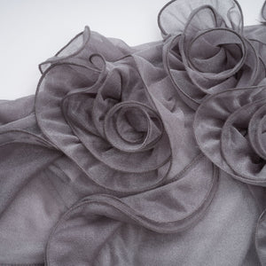 Aurohaya Hannabella Grey Asymmetrical Ruffled Floral Mini Dress