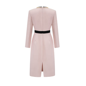 Aurohaya Anaïs pink crystal color-blocked midi dress
