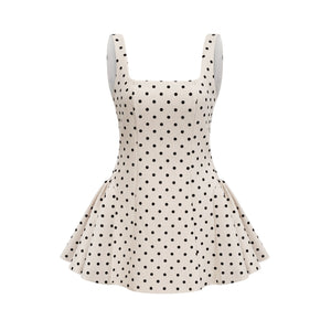 Aurohaya Geneviève neutrals polka-dot puff mini dress