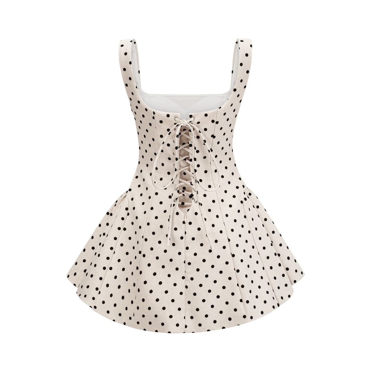 Aurohaya Geneviève neutrals polka-dot puff mini dress