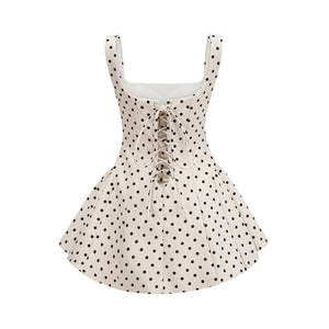 Aurohaya Geneviève neutrals polka-dot puff mini dress
