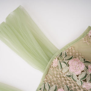 Aurohaya Eleni Green Tulle Panel Floral Midi Dress