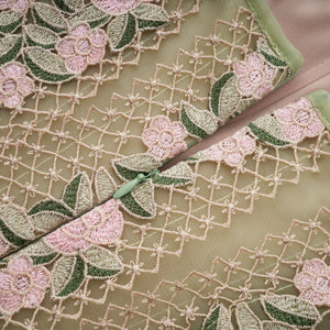 Aurohaya Eleni Green Tulle Panel Floral Midi Dress