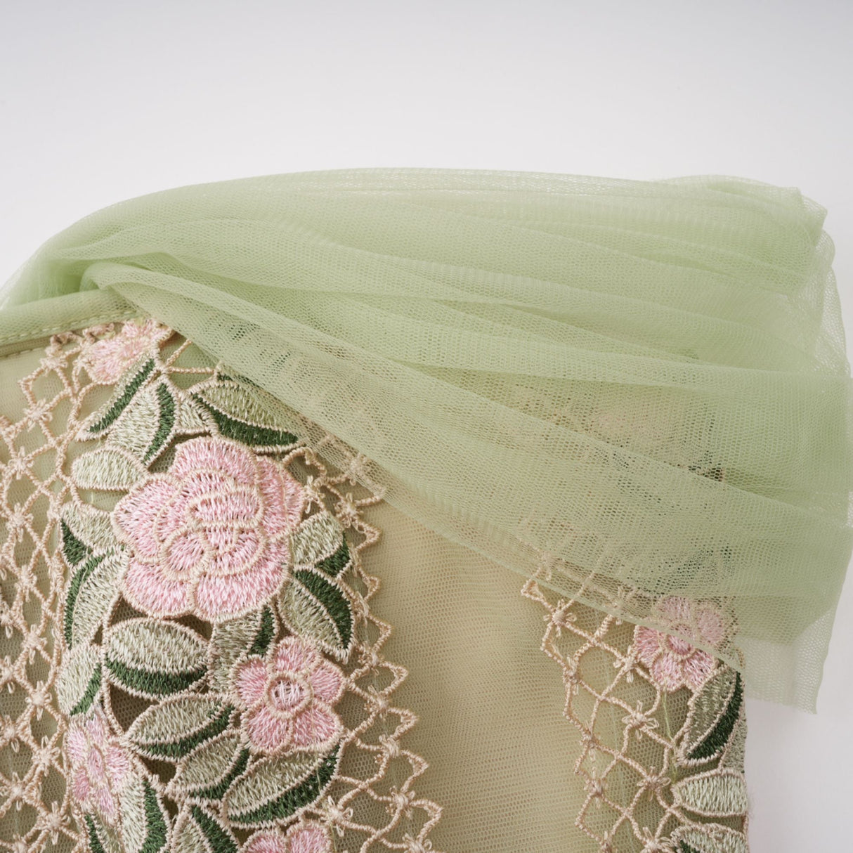 Aurohaya Eleni Green Tulle Panel Floral Midi Dress