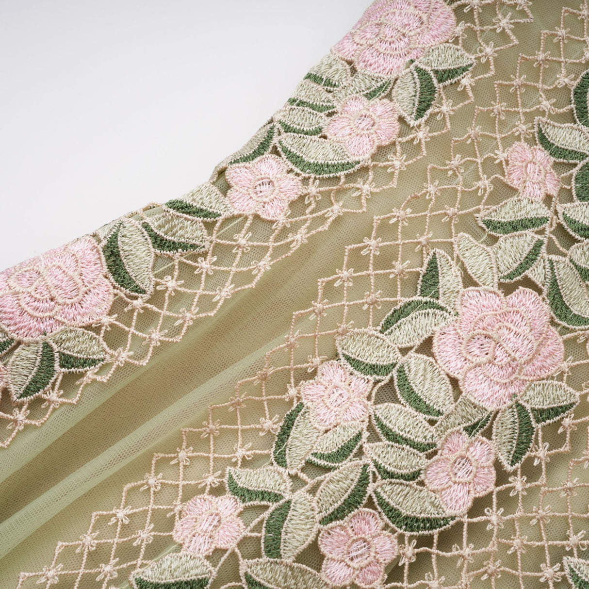 Aurohaya Eleni Green Tulle Panel Floral Midi Dress