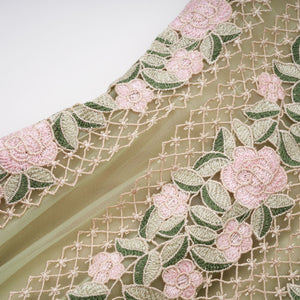 Aurohaya Eleni Green Tulle Panel Floral Midi Dress