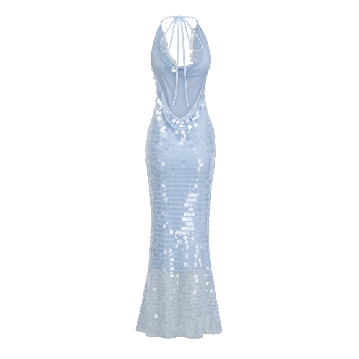 Aurohaya Babette blue halterneck sequined midi dress