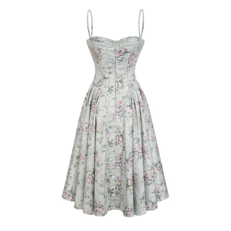 Aurohaya Prunelle sage-green floral-print shirred midi dress