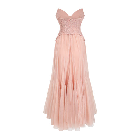Aurohaya Ulrique Pink Lace Corset Tulle Maxi Dress