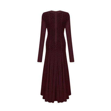 Aurohaya Athena wavy-pattern lace maxi dress in Red