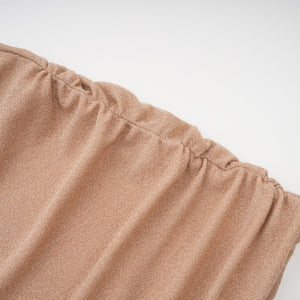 Aurohaya Rosalie gold asymmetrical pleated maxi dress