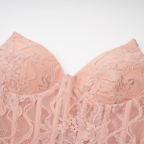 Aurohaya Ulrique Pink Lace Corset Tulle Maxi Dress
