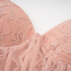 Aurohaya Ulrique Pink Lace Corset Tulle Maxi Dress