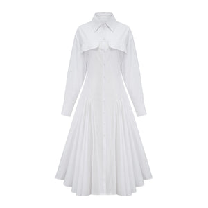 Aurohaya Dulcie white front-slit shirred shirt dress