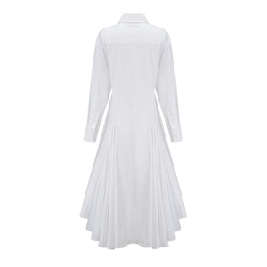 Aurohaya Dulcie white front-slit shirred shirt dress