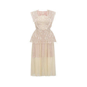 Aurohaya Céleste floral-lace-panelling tulle midi dress in Neutrals