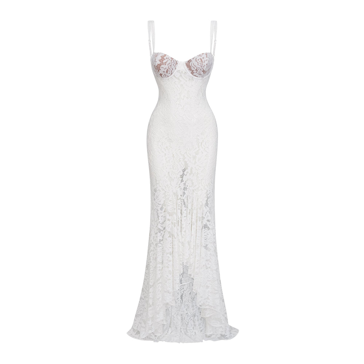 Aurohaya Abbie White Floral Lace Bustier Maxi Dress