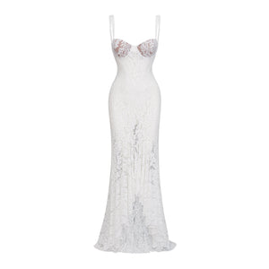 Aurohaya Abbie White Floral Lace Bustier Maxi Dress