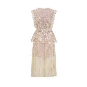 Aurohaya Céleste floral-lace-panelling tulle midi dress in Neutrals