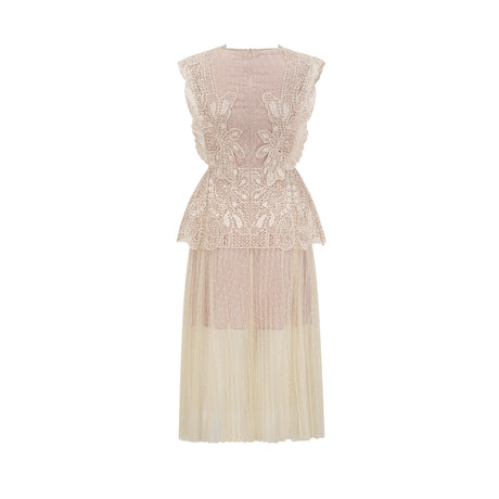 Aurohaya Céleste floral-lace-panelling tulle midi dress in Neutrals