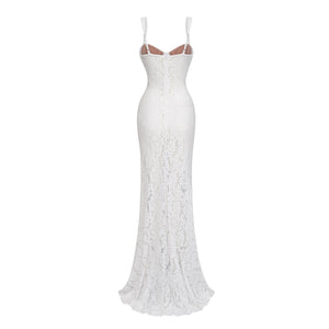 Aurohaya Abbie White Floral Lace Bustier Maxi Dress