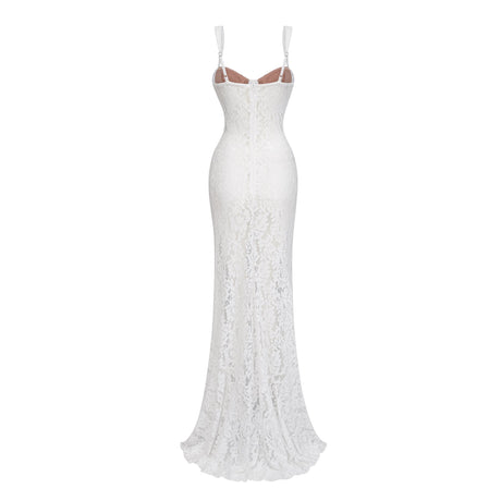 Aurohaya Abbie White Floral Lace Bustier Maxi Dress