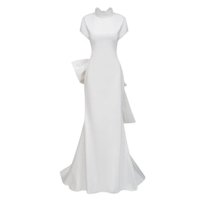 Aurohaya Camille White Statement Bow Mermaid Maxi Dress