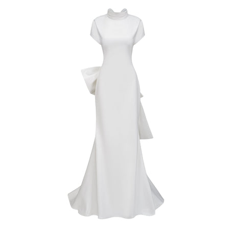 Aurohaya Camille White Statement Bow Mermaid Maxi Dress