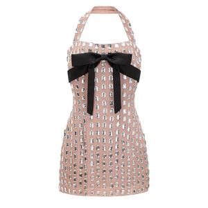 Aurohaya Giustina Silver Halterneck Bowknot Crystal Mini Dress