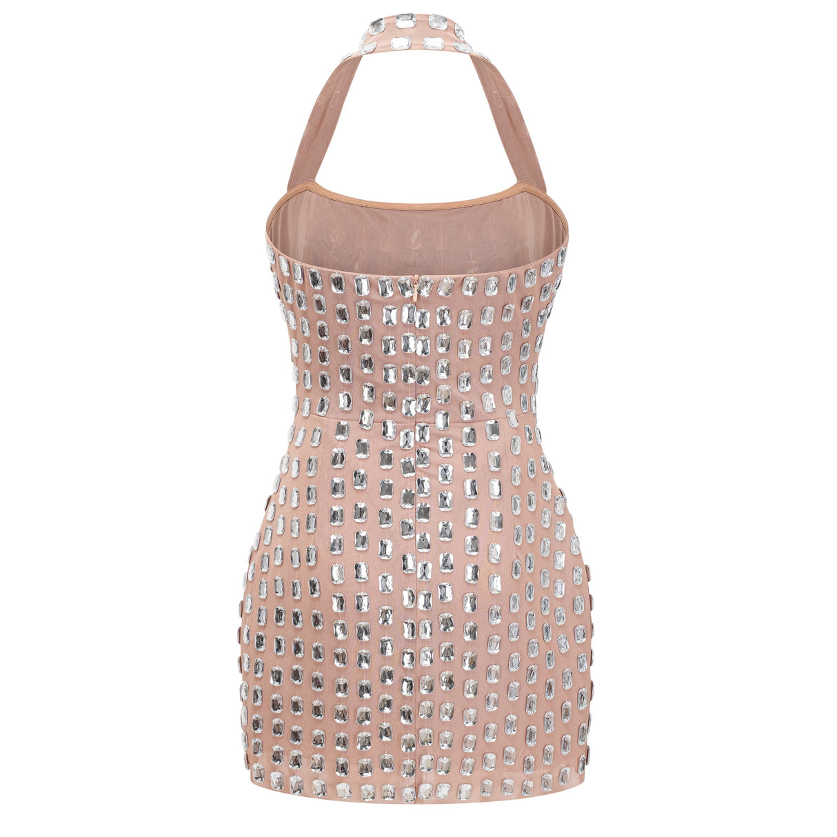 Aurohaya Giustina Silver Halterneck Bowknot Crystal Mini Dress