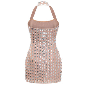 Aurohaya Giustina Silver Halterneck Bowknot Crystal Mini Dress