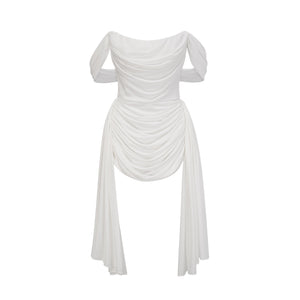 Aurohaya Gitta white ribbon-design ruched mini dress