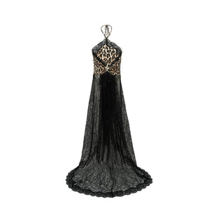 Aurohaya Alizée Brown Lace Panel Leopard Print Maxi Dress