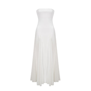 Aurohaya Nathalie white tulle-panelling maxi dress