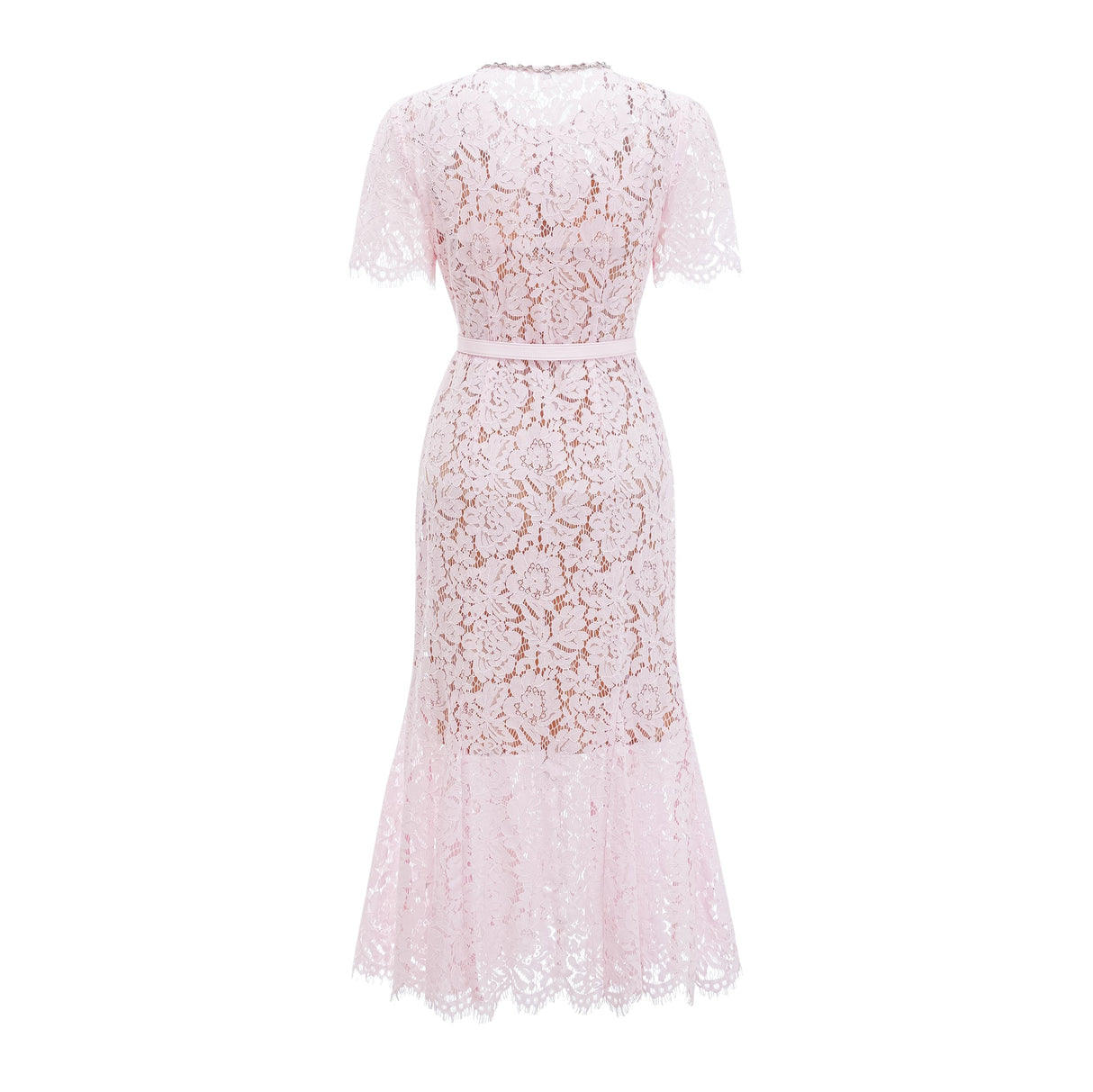 Aurohaya Sabine Pink Floral Lace Mermaid Midi Dress