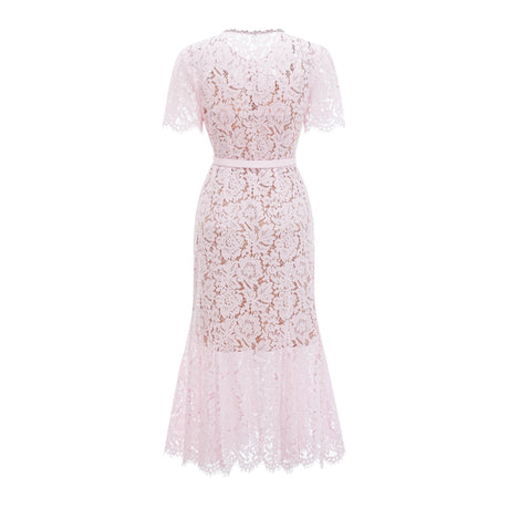 Aurohaya Sabine Pink Floral Lace Mermaid Midi Dress