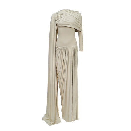 Aurohaya Gaëlle Neutrals Ribbon-design Draped Maxi Dress