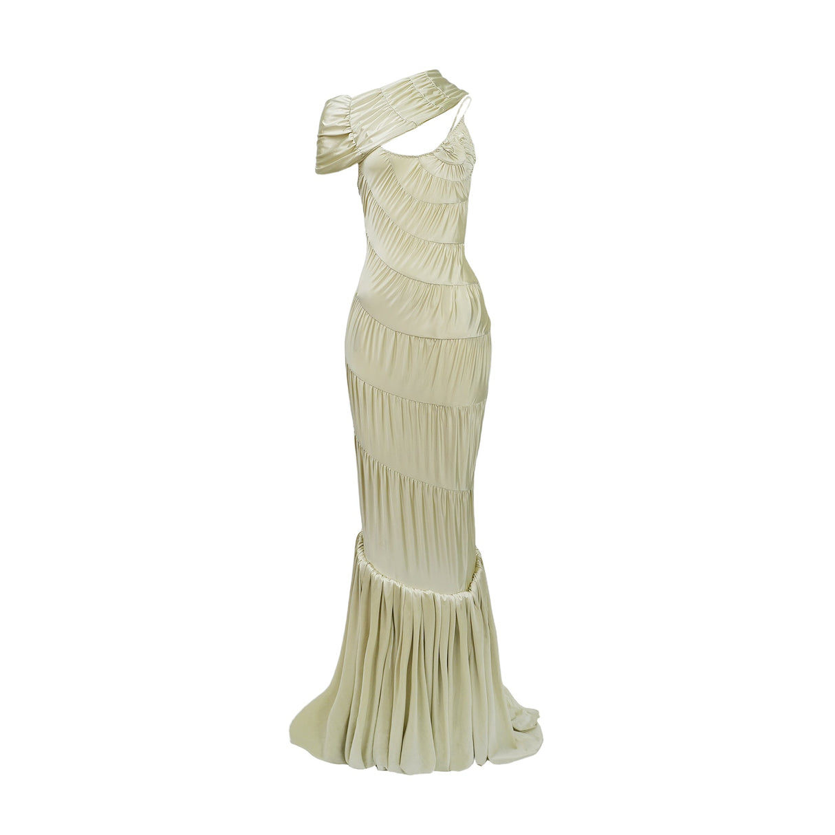 Aurohaya Cecilia Neutral Sea Ammonite Shirred Maxi Dress