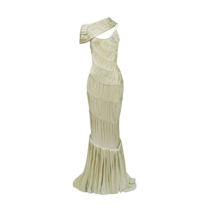 Aurohaya Cecilia Neutral Sea Ammonite Shirred Maxi Dress