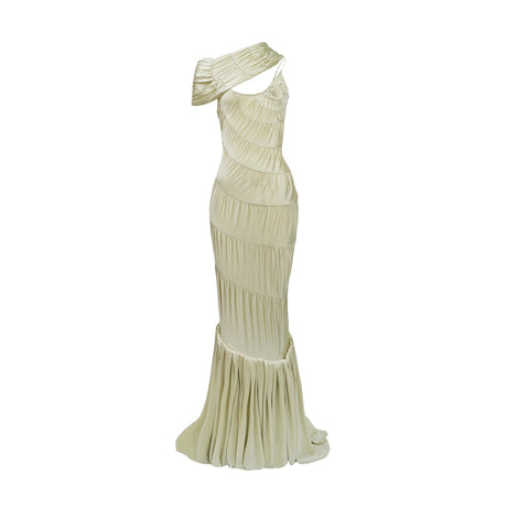 Aurohaya Cecilia Neutral Sea Ammonite Shirred Maxi Dress