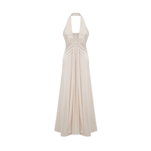 Aurohaya Géraldine white deep V-neck draped maxi dress