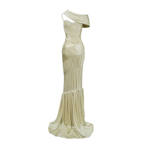 Aurohaya Cecilia Neutral Sea Ammonite Shirred Maxi Dress