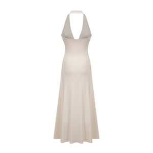 Aurohaya Géraldine white deep V-neck draped maxi dress
