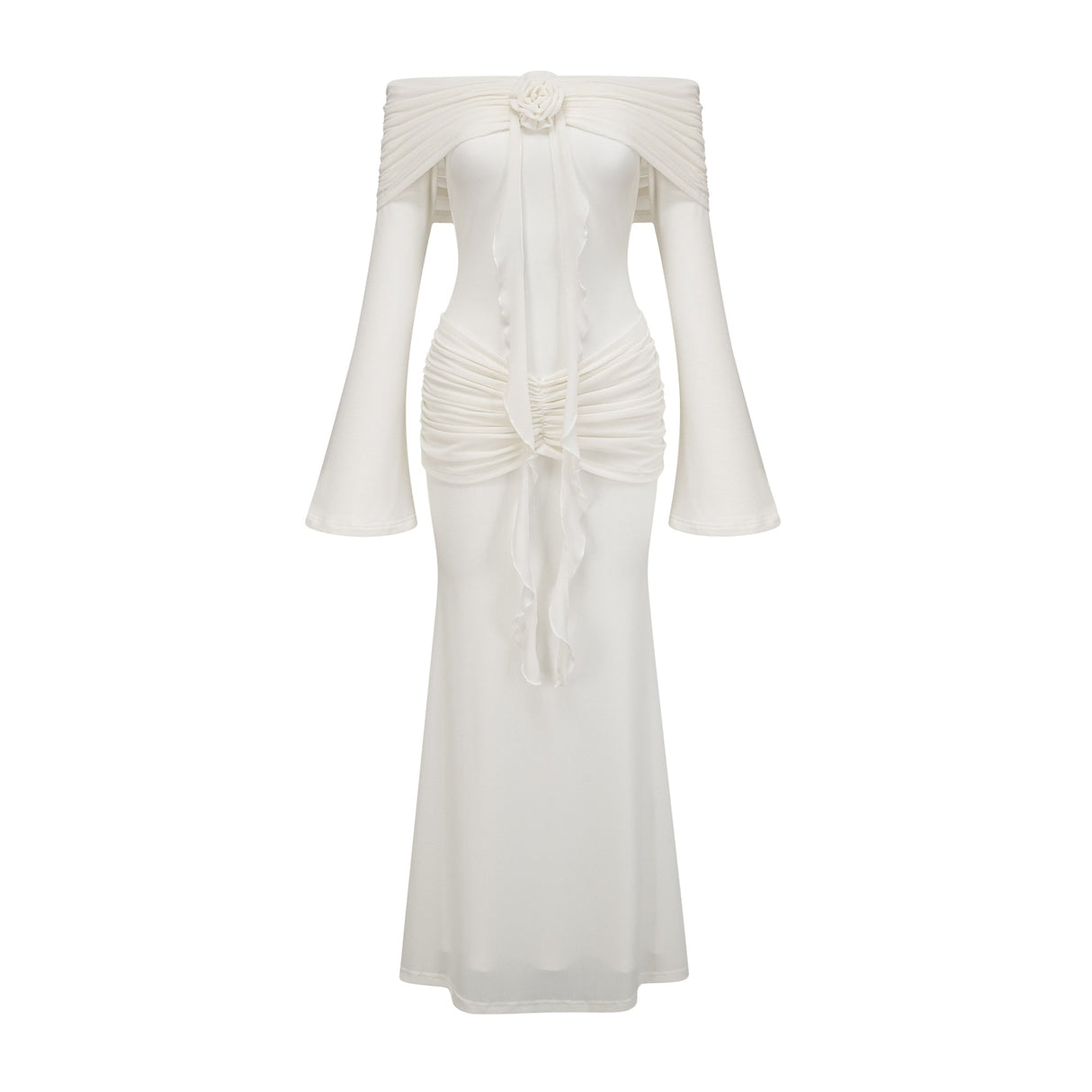 Aurohaya Wanda white glittered floral-appliqué knit maxi dress