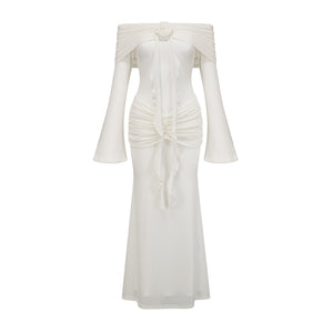 Aurohaya Wanda white glittered floral-appliqué knit maxi dress